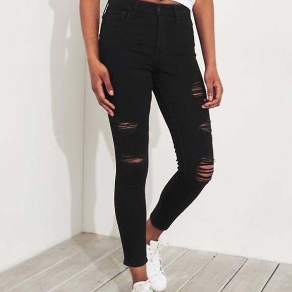 hollister black ripped jeans mens
